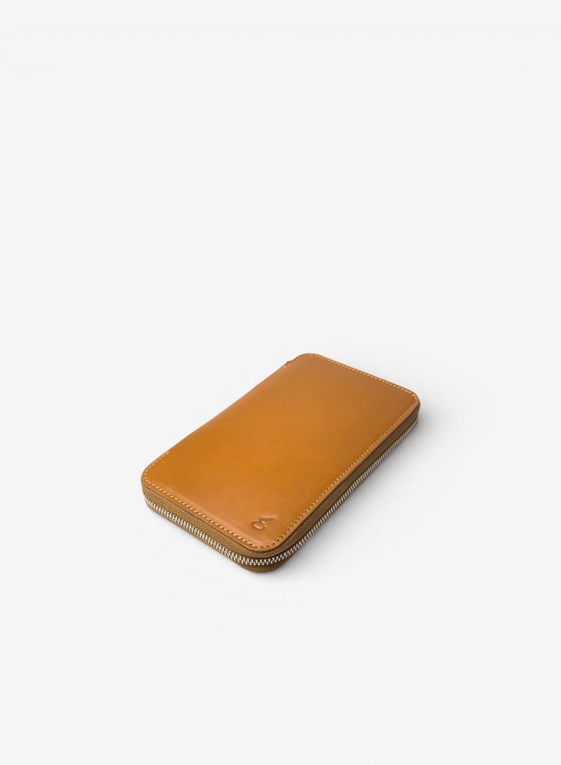 Emery Leather Travel Folio Wallet, Compact Zip Organizer for Passport, Cards & Documents (Cognac) - Image 3